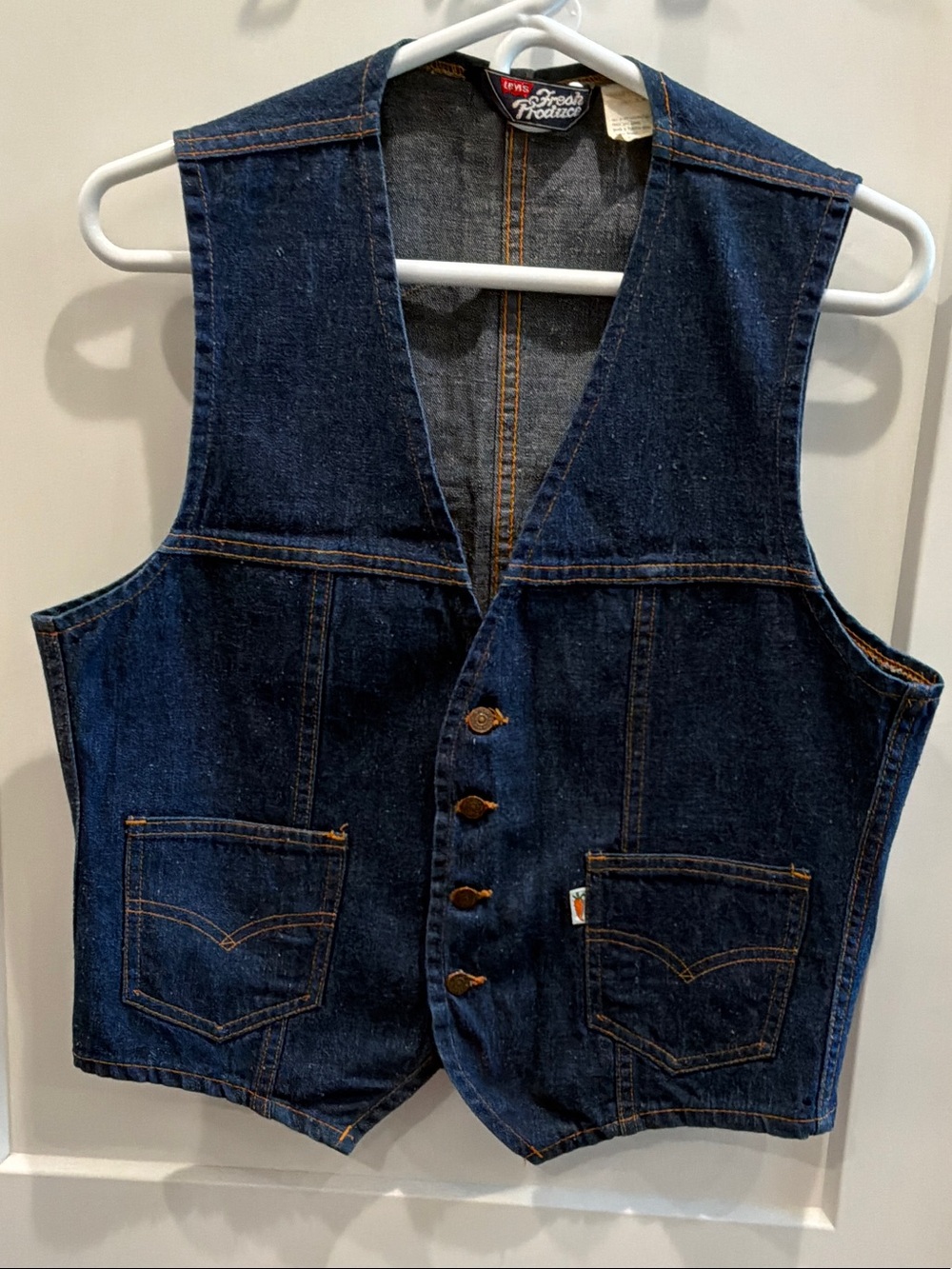 Rare Find Vintage 70s Levi’s Fresh Produce Denim Vest Medium Front Buttons
